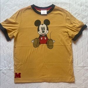 Hanna Andersson Mustard Yellow Mickey Mouse Graphic Tee with Black Trim